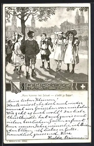 Künstler-AK Zürich, Frei Schule Bazar