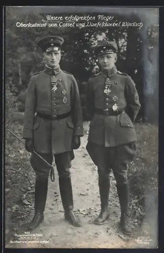 Foto-AK Sanke Nr. 401: Oberleutnant von Cossel und Vizefeldwebel Windisch, erfolgreiche Flugzeugpiloten