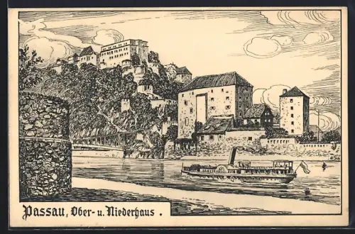 Künstler-AK Passau, Ober- und Niederhaus