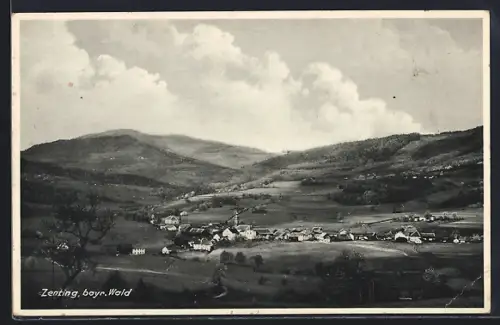 AK Zenting /Bayr. Wald, Ortsansicht gegen die Berge