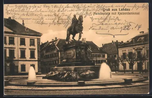 AK Landau / Pfalz, Paradeplatz, Kaiserdenkmal