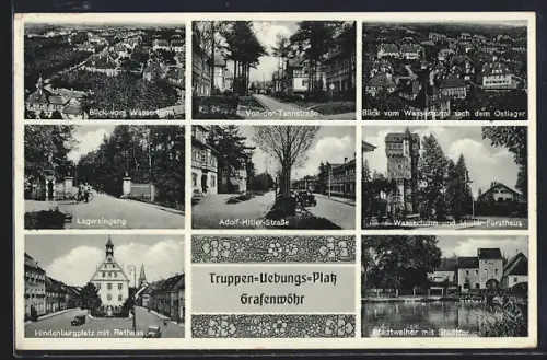 AK Grafenwöhr, Truppen-Übungs-Platz, Strasse, Wasserturm