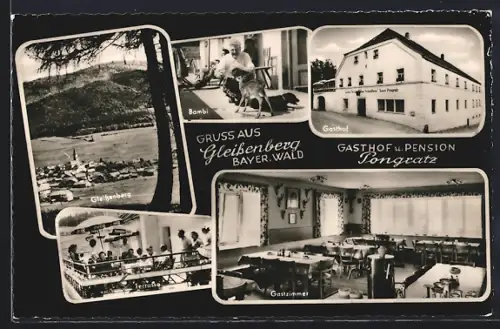 AK Gleissenberg /Bayer. Wald, Gasthof u. Pension Pongratz, Terrasse, Gastzimmer