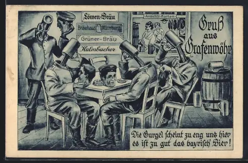 Künstler-AK Grafenwöhr, Biertrinker schütten sich Bier direkt in den Hals