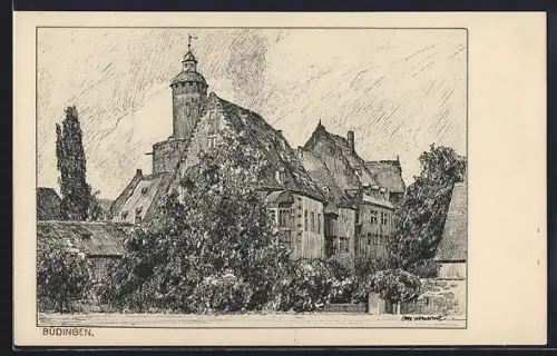 Künstler-AK Otto Ubbelohde: Büdingen / Hessen, Schlossansicht