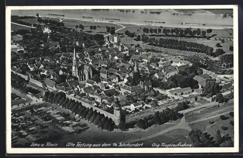 AK Zons a. Rhein, Alte Festung aus dem 14. Jahrhundert vom Flugzeug aus