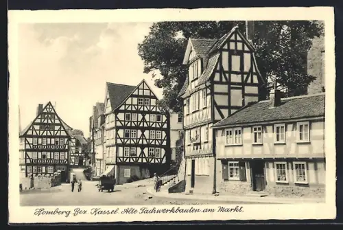 AK Homberg /Kassel, Alte Fachwerkbauten am Markt