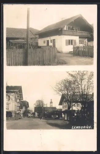 AK Lenggries, Sparkasse mit Strassenpartie im Ort