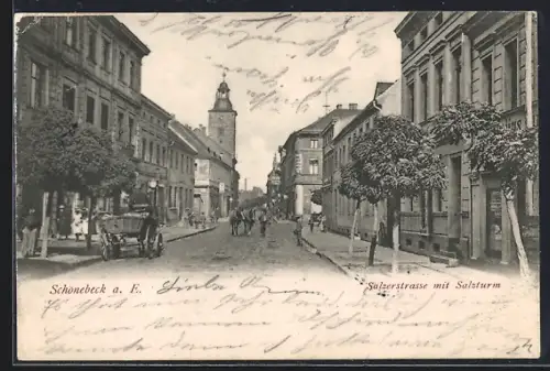AK Schönebeck a. E., Salzerstrasse mit Salzturm