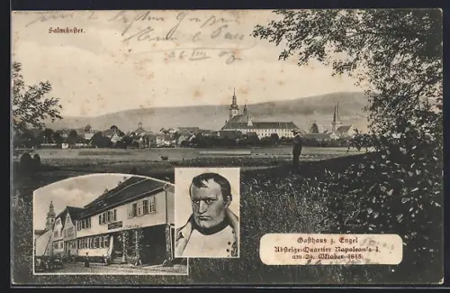 AK Salmünster, Gasthaus z. Engel und Porträt von Napoleon