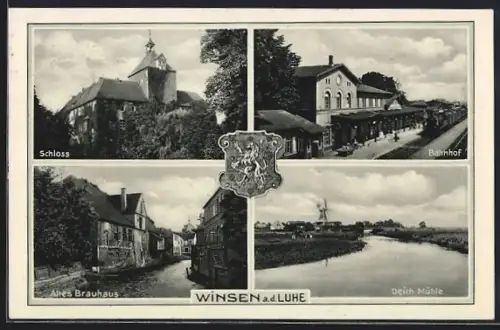 AK Winsen a. d. Luhe, Bahnhof, Altes Brauhaus, Schloss, Deich Mühle