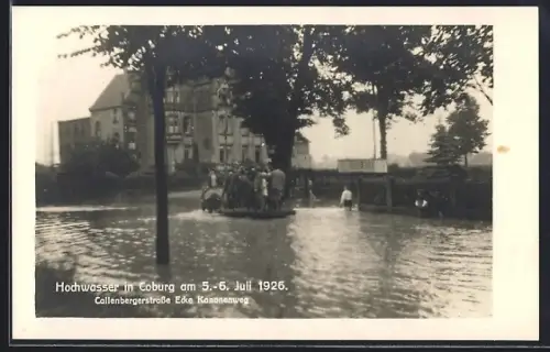 AK Coburg, Hochwasser 1926, Callenbergerstrasse Ecke Kanonenweg
