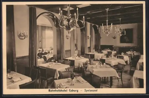 AK Coburg, Speisesaal des Bahnhofshotels