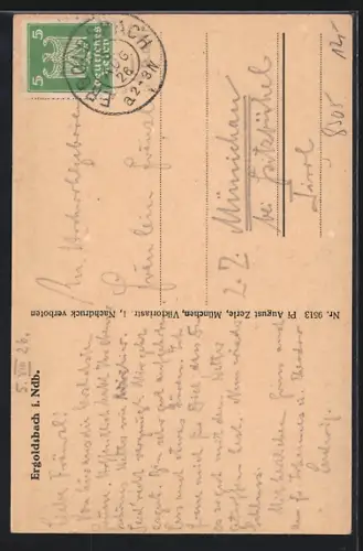 AK Ergoldsbach i. Ndb., Gasthaus mit Strassenpartie, Blick zur Kirche