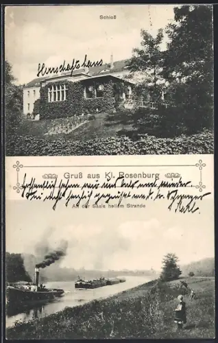 AK Kl. Rosenburg, Schloss, Dampfer auf der Saale