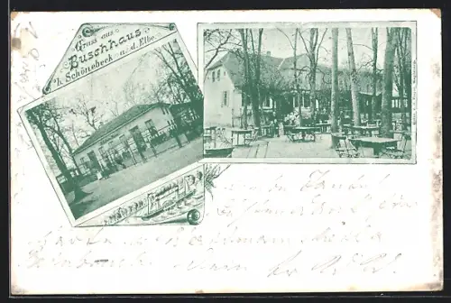 AK Schönebeck a. d. Elbe, Gasthaus Buschhaus mit Garten