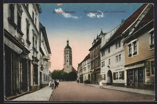 AK Sangerhausen, Kylischestrasse mit Geschäft Adolf Gottschalk