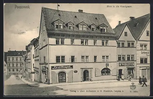 AK Poessneck, Blick in die Krautgasse, Goldarbeiter Paul Menzel