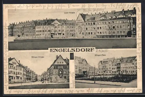 AK Engelsdorf / Leipzig, Klinger-Platz, Klinger-Strasse, Quer-Strasse