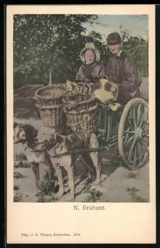 AK N. Brabant, Milchverkäuferpaar mit Hundegespann