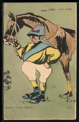 AK Jockey mit dürrer Mähre möchte geehrt werden, Karikatur