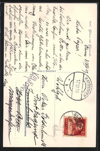 AK Glarus, Ortsansicht aus der Vogelschau mit Glärnisch