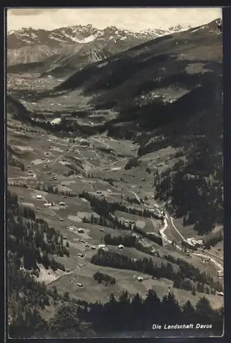AK Davos, Ansicht der Landschaft aus der Vogelschau
