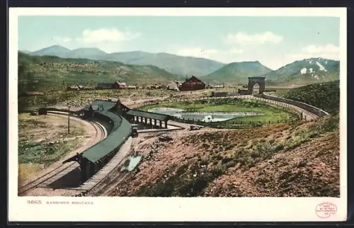 AK Gardiner, MT, Ortsansicht mit Bahnhof