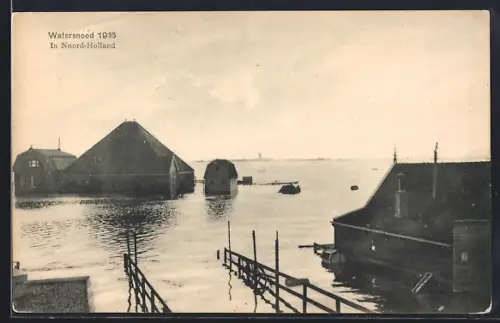 AK Watersnoord 1916, In Noord-Holland, Ortschaft bei Hochwasser
