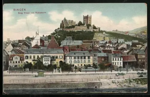 AK Bingen / Rhein, Burg Klopp von Rüdesheim aus gesehen
