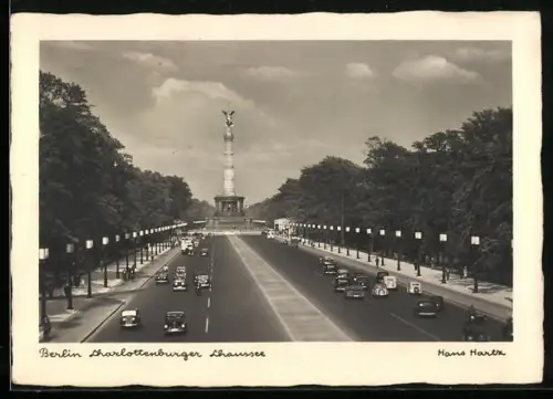 AK Berlin-Tiergarten, Charlottenburger Chaussee mit Siegessäule