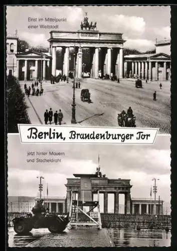 AK Berlin, Brandenburger Tor hinter Mauern und Stacheldraht