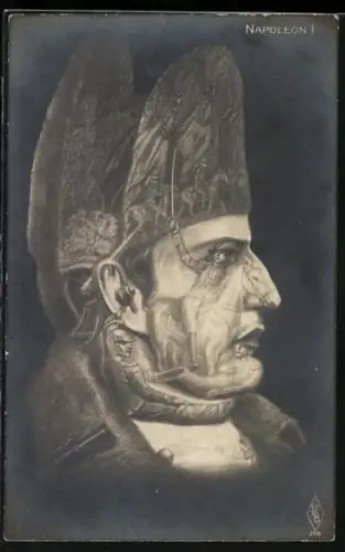 AK Porträt von Napoleon und seinen Kriegstaten, Metamorphose