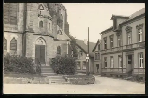 AK Neuenkirchen / Melle, Christophoruskirche und Geschäftshaus