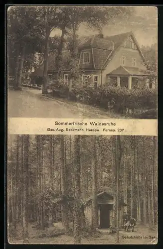 AK Hesepe / Bramsche, Gasthaus Waldesruhe v. A. Beckmann, Schutzhütte