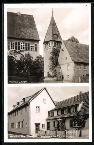 AK Walddorf /Krs. Tübingen, Partie bei der Kirche, Vereinshaus des C.V.J.M.