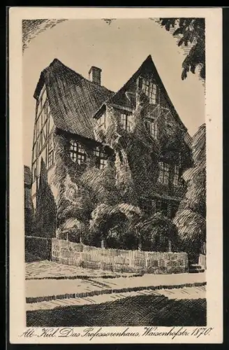 Künstler-AK Kiel, Blick auf Professorenhaus in der Waisenhofstrasse