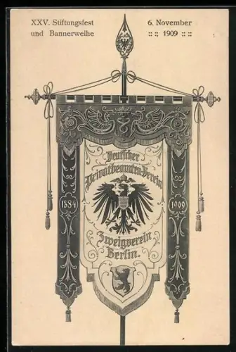 AK Wappen Deutscher Privatbeamterverein Zweigverein Berlin, XXV. Stiftungsfest und Bannerweihe 1909