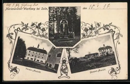 AK München-Solln, Die Marienanstalt Warnberg mit Waldpartie