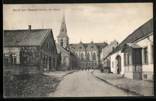 AK Neuenkirchen / Melle, Ortspartie mit Blick zur Kirche