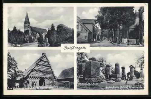 AK Badbergen, Die Ev. Kirche, Partie im Stadtpark, Die Wehlburg in Wehdel b. Badbergen