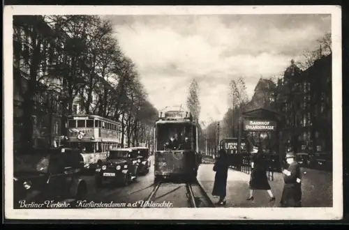 AK Berlin-Charlottenburg, Strassenbahn auf dem Kurfürstendamm a. d. Uhlandstr.
