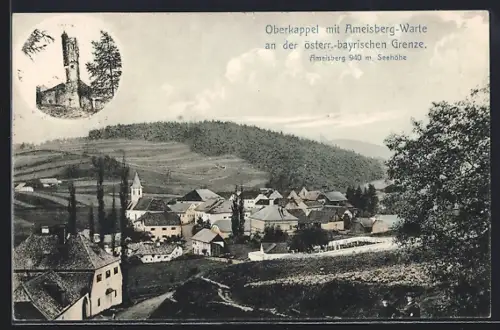 AK Oberkappel, Ortsansicht mit Ameisberg und Strasse, Ameisberg-Warte