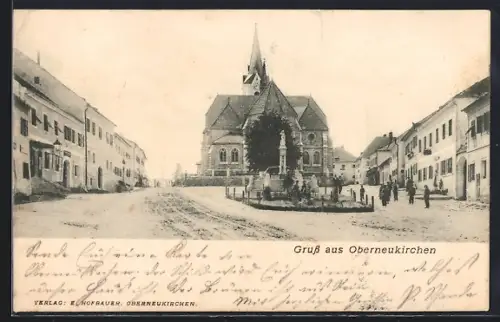 AK Oberneukirchen, Platzpartie mit Kirche