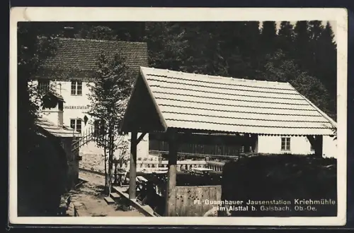 AK Gaisbach /O.-Ö., Aisttal, Gasthaus / Jausenstation Kriehmühle Gusenbauer mit Garten und Pavillon