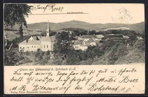AK Götzendorf / O.Ö., Ortsansicht mit Ameisbergwarte