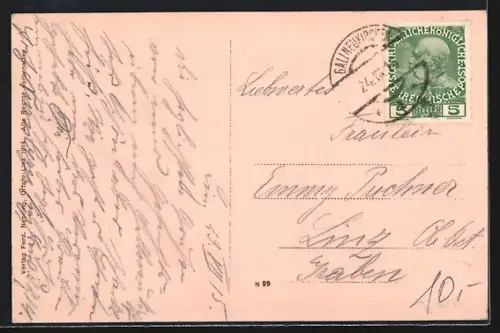 AK Gallneukirchen /O.-Ö., Gusenmotiv, Ortspanorama mit Brücke, Wehr u. Uferstrasse