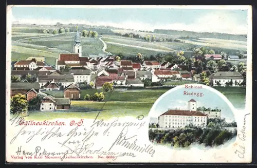AK Gallneukirchen, Schloss Riedegg, Teilansicht mit Kirche