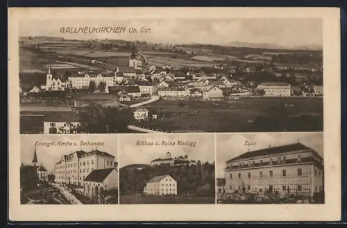 AK Gallneukirchen, Schloss und Ruine Riedegg, Zoar, Evangel. Kirche und Bethanien