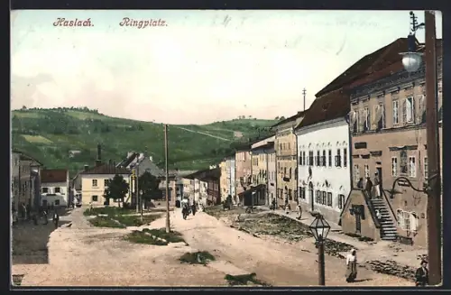 AK Haslach, Ringplatz mit Bergpanorama aus der Vogelschau